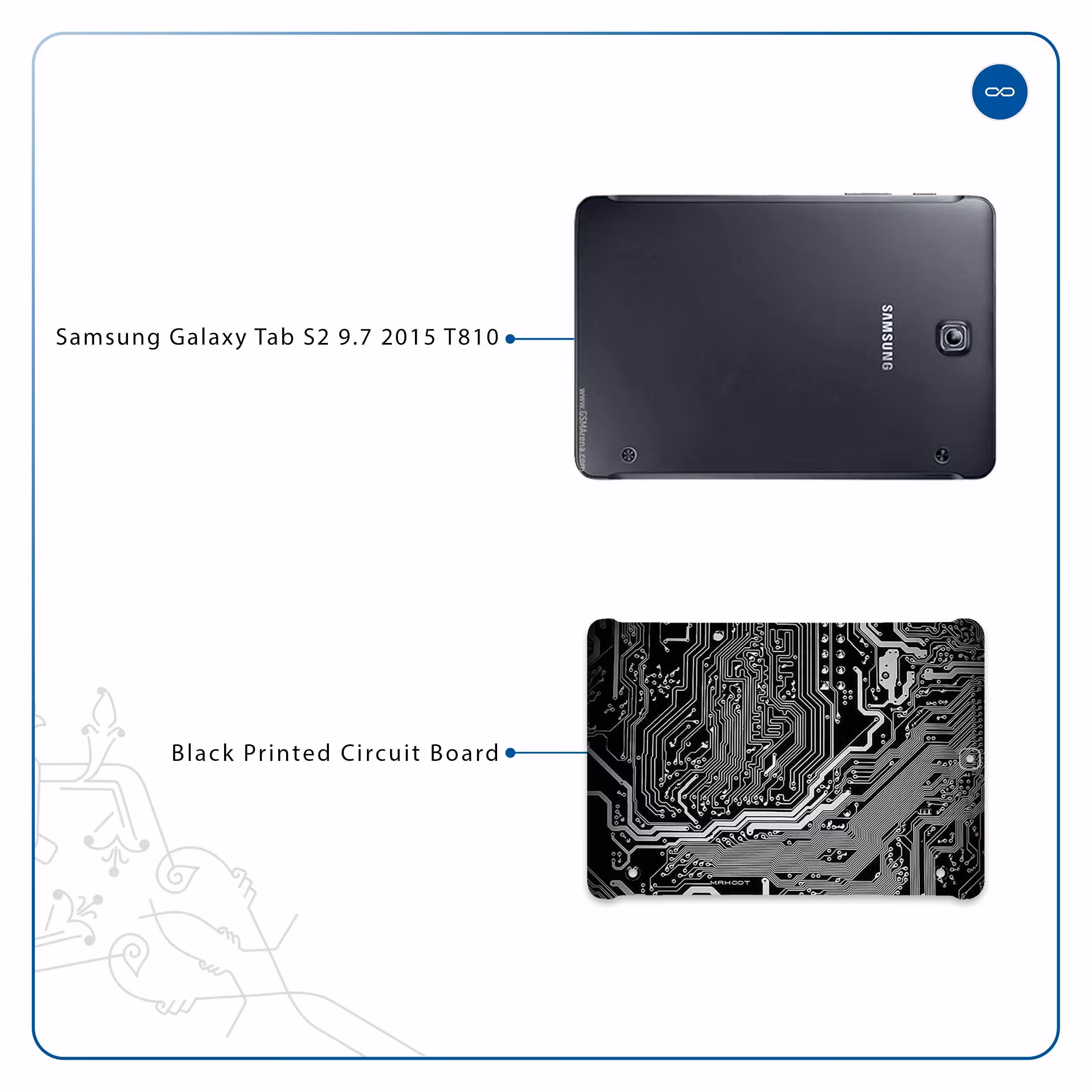 برچسب پوششی ماهوت مدل Black Printed Circuit Board مناسب برای تبلت سامسونگ Galaxy Tab S2 9.7 2015 T810