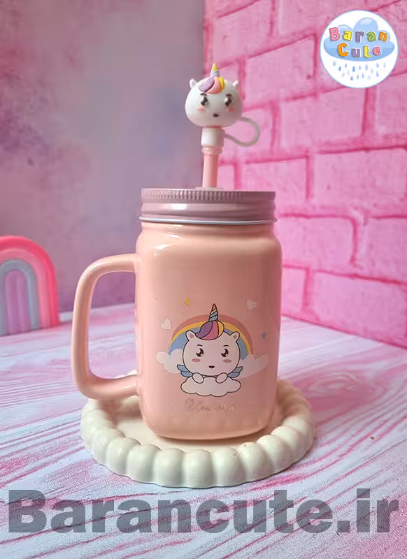 ماگ اسموتی درب دار طرح یونیکورن