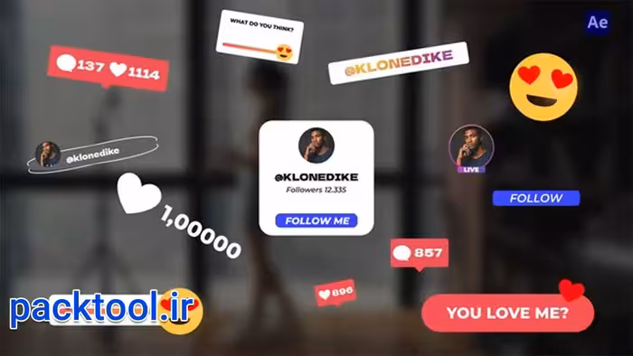 پروژه آماده المان شبکه های اجتماعی برای افترافکت Instagram Social Elements - پک تول