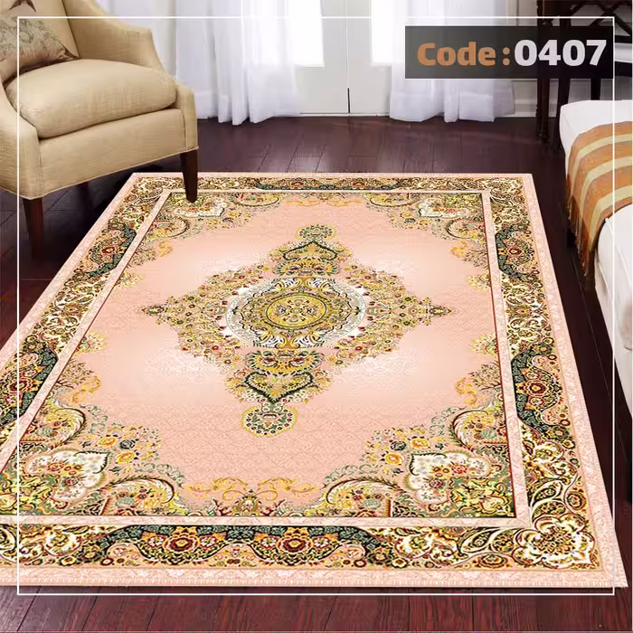 کاورفرش روفرشی دورکشدار گوشه لیفه ای لاکی ، آبی و متنوع کد 0407