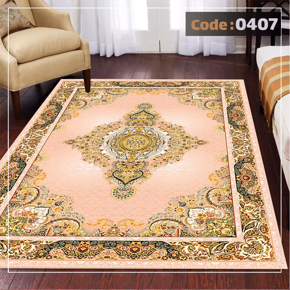 کاورفرش روفرشی دورکشدار گوشه لیفه ای لاکی ، آبی و متنوع کد 0407