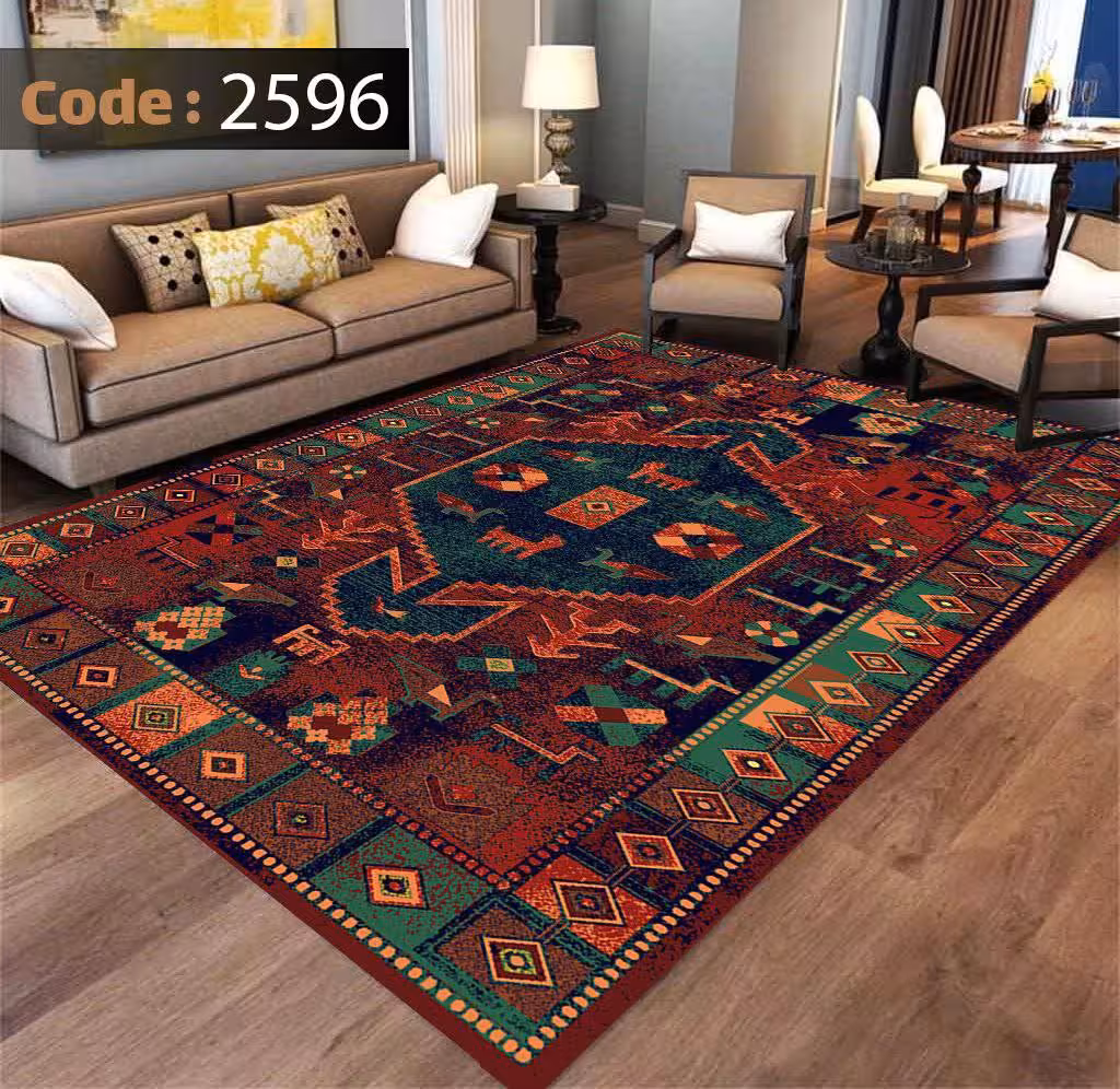 کاورفرش روفرشی دورکشدار گوشه لیفه ای لاکی ، آبی و متنوع کد 2596