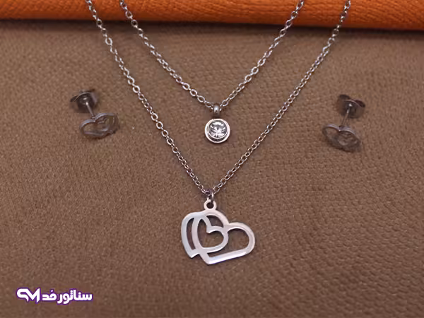 نیم ست استیل دو زنجیر طرح قلب N8162