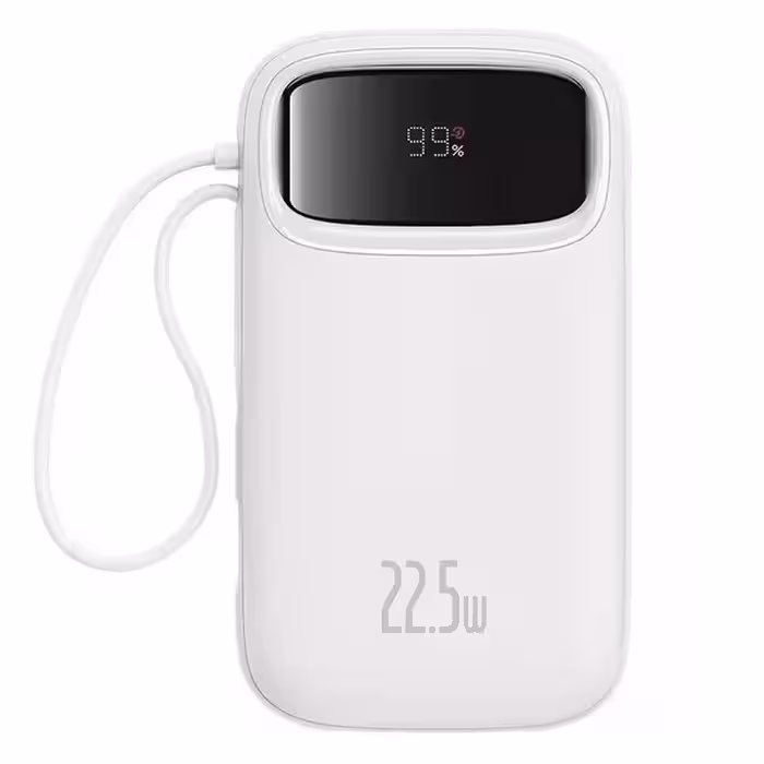 پاوربانک بیسوس مدل Qpow2 Dual-Cable Digital Display Fast Charge 22.5W White ظرفیت 10000 میلی آمپر ساعت