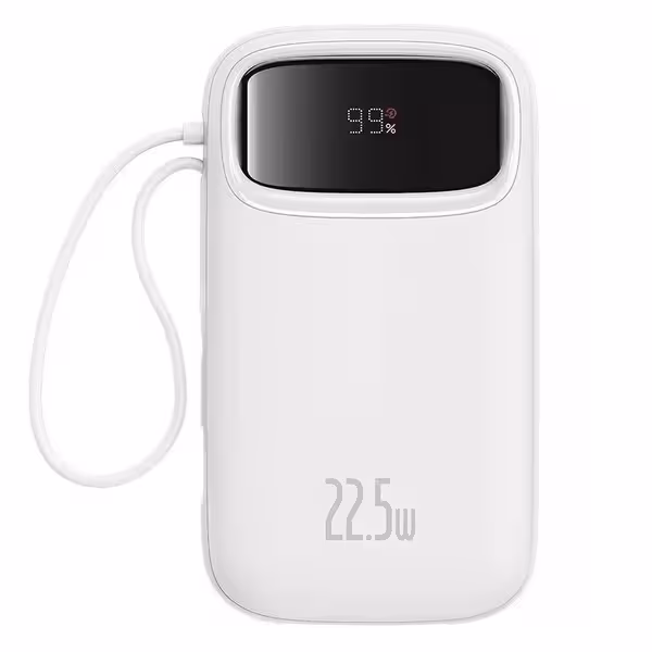 پاوربانک بیسوس مدل Qpow2 Dual-Cable Digital Display Fast Charge 22.5W White ظرفیت 10000 میلی آمپر ساعت