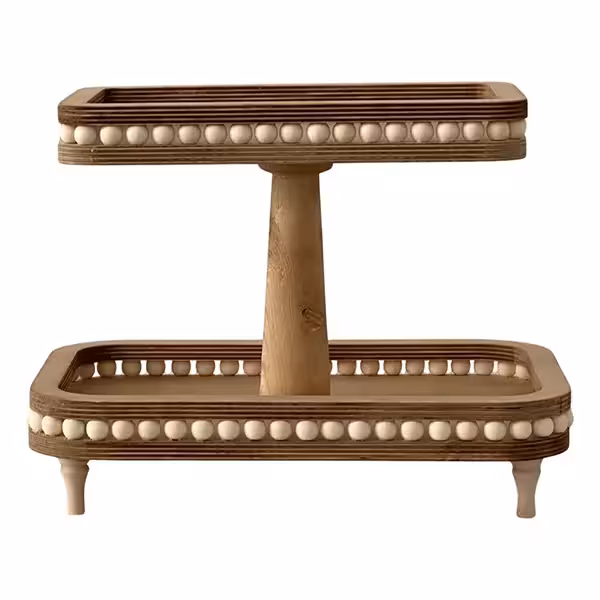 ظرف سرو مهره ای مستطیل لبه گرد دو طبقه