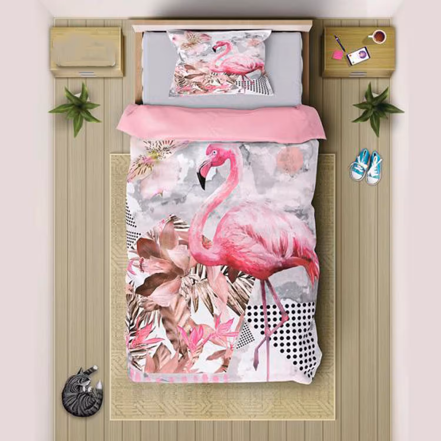 سرویس روتختی سه بعدی یک نفره چهار تکه چیداری مدل 6019