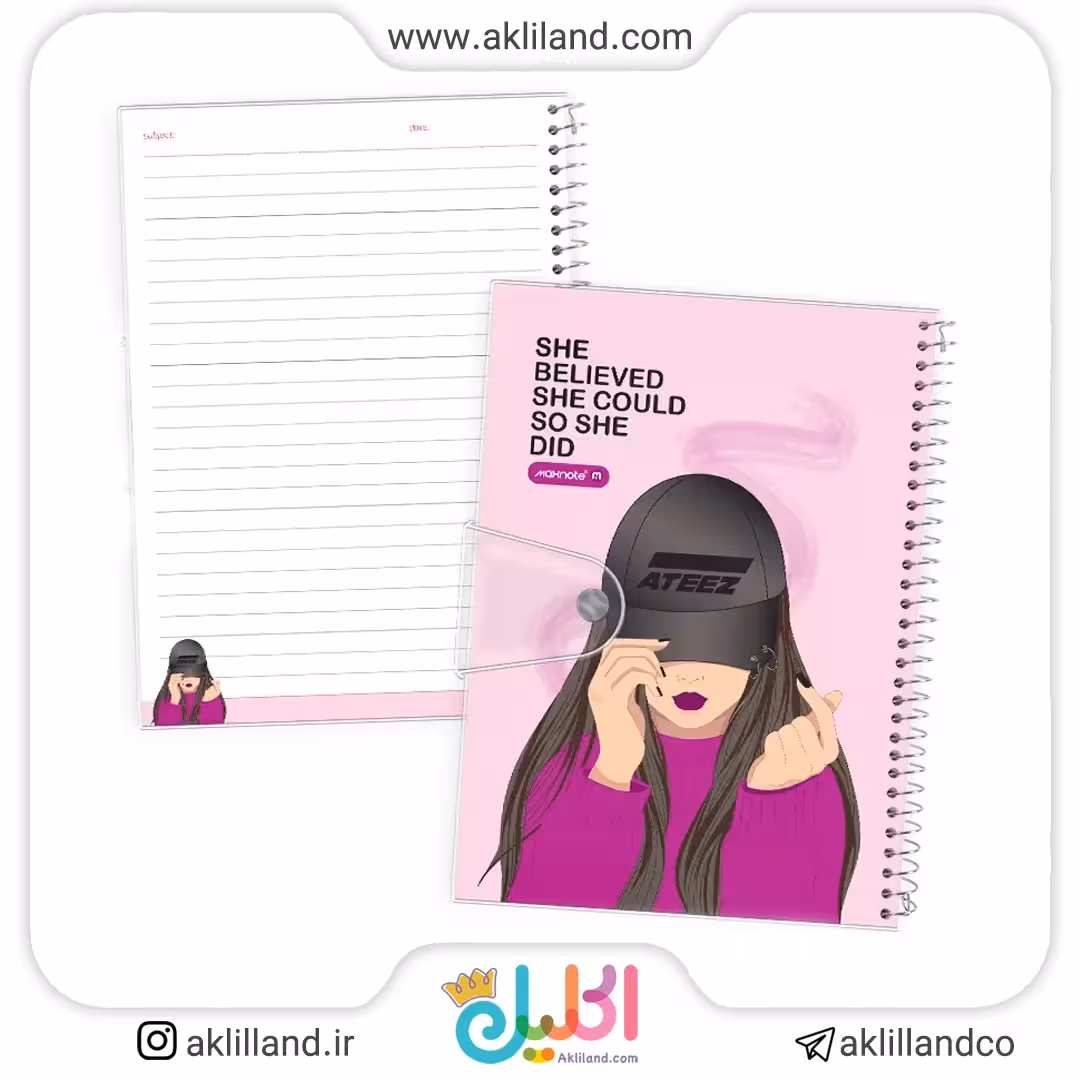 دفتر 80 برگ سیمی طلقی دکمه دار تینیجر (طرح رندوم)