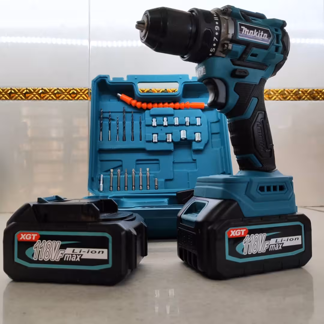 دریل شارژی 118 ولت ماکیتا موتور براشلس دوباتری سه نظام فلزی . پیچگوشتی شارژی 118 ولت ماکیتا با کیف و لوازم جانبی کامل