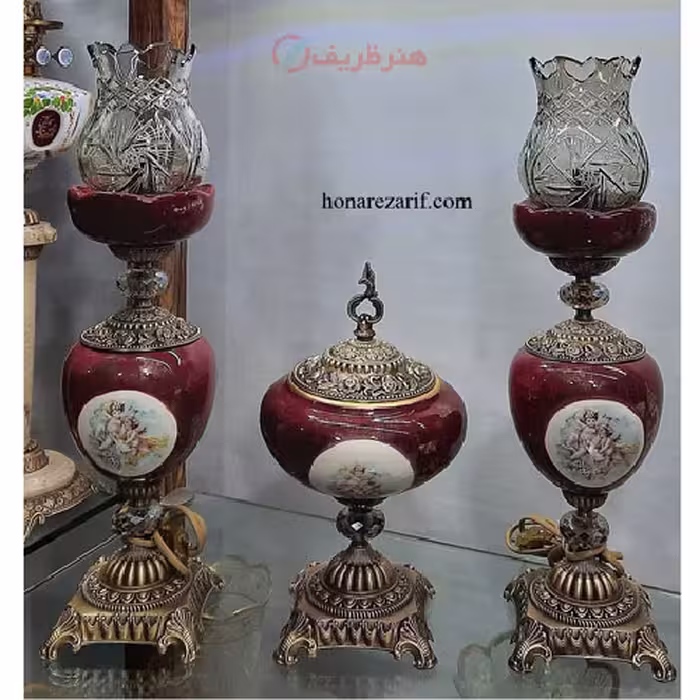 ست چراغ و شکات خوری سرامیکی سایز کوچک با آبکاری