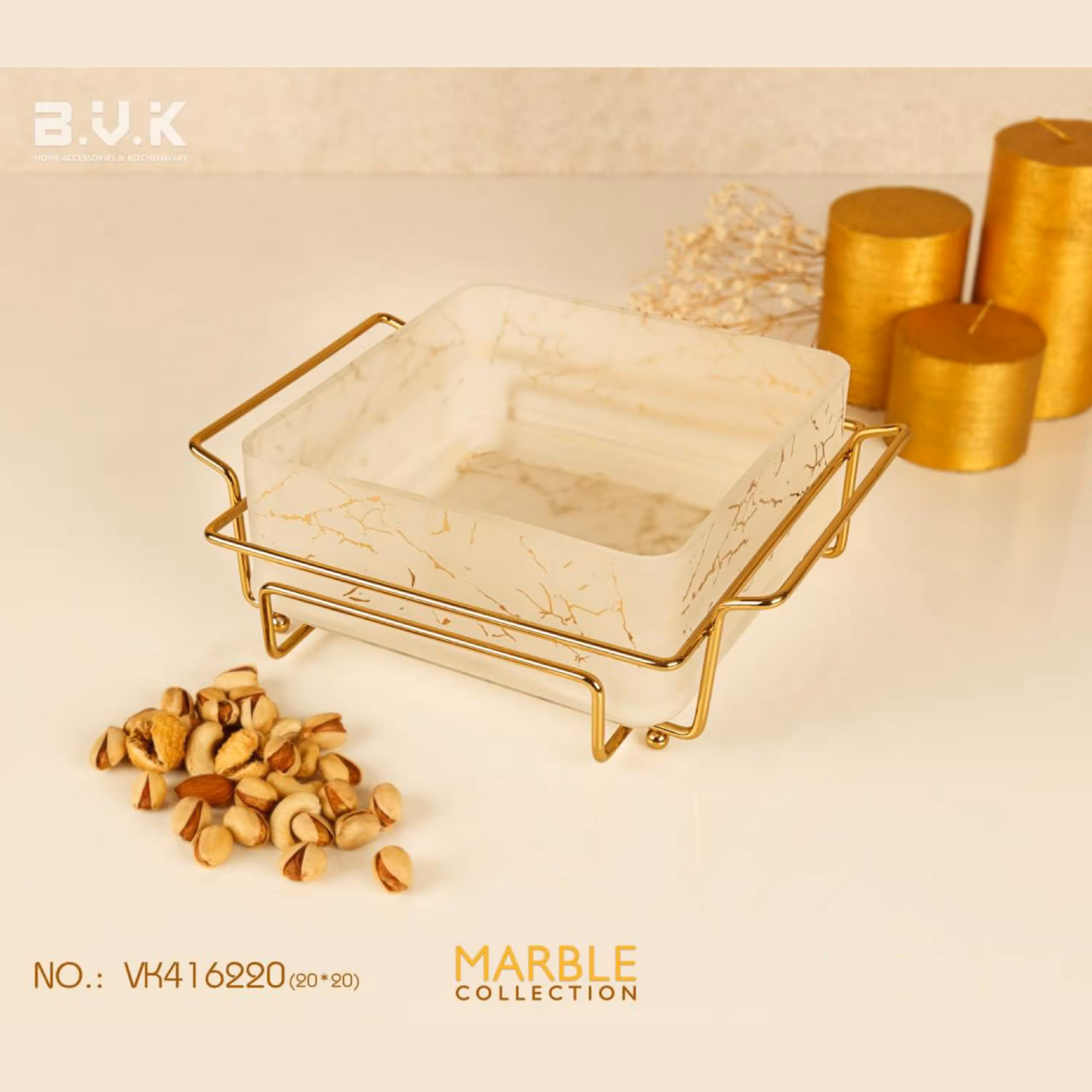 سالاد خوری مربع کوچک ماربل شیشه ای برند بی وی کی vk416220