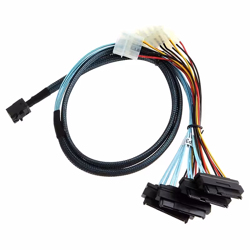 کابل تبدیل Mini SAS SFF-8643 به 4 پورت SFF8482 29Pin   برق 4 پین مدل SM141 - ایپکی