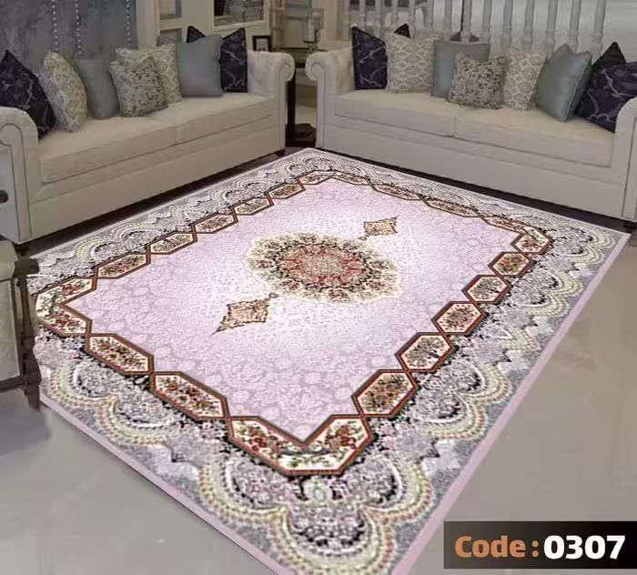 کاورفرش روفرشی دورکشدار گوشه لیفه ای لاکی ، آبی و متنوع کد 0307
