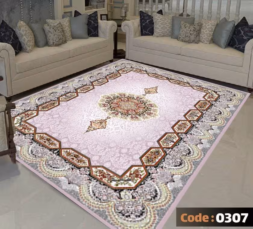 کاورفرش روفرشی دورکشدار گوشه لیفه ای لاکی ، آبی و متنوع کد 0307