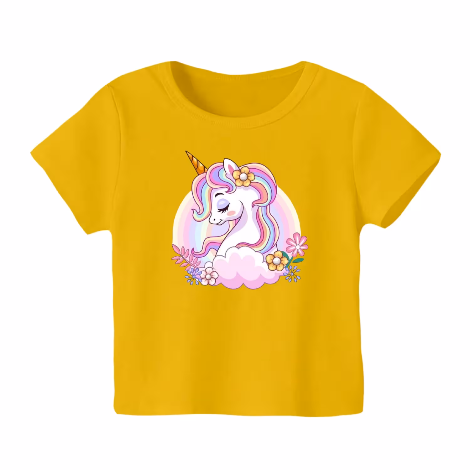 تی شرت آستین کوتاه بچگانه مدل یونیکورن کد 13 رنگ زرد