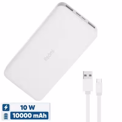 پاوربانک 10 وات شیائومی مدل Redmi ظرفیت 10000 میلی آمپر ساعت به همراه کابل تبدیل microUSB
