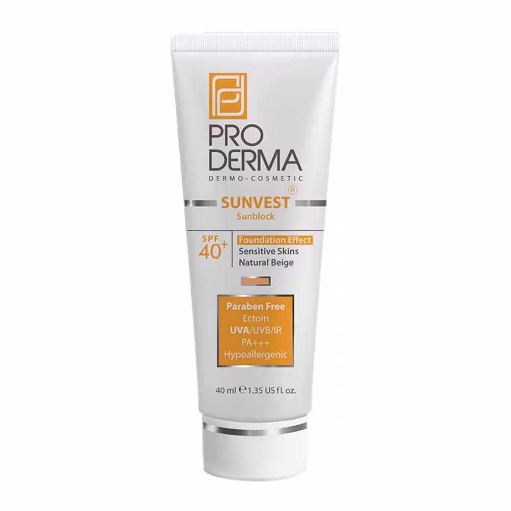 کرم ضد آفتاب رنگی بژ طبیعی پرودرما spf40 برای پوست های حساس (40میل)