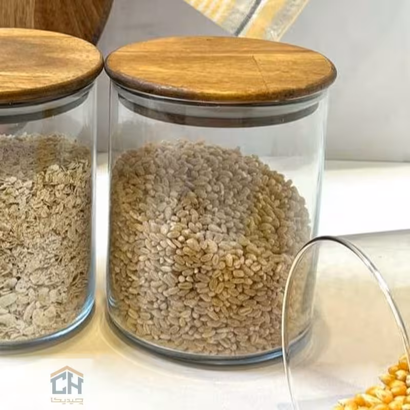 بانکه شیشه ای 15*9/5 درب چوبی مدل 81015 ACA