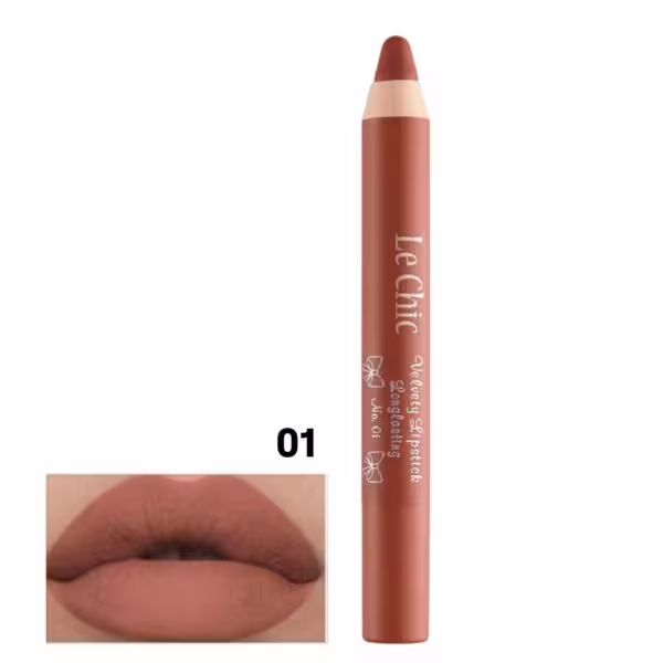 رژلب مدادی لچیک جلوه نهایی مات و مخملی  مانع از ایجاد خشکی و پوسته پوسته شدن برروی لب ساخت آلمان قهوه ای مات 01