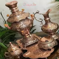سرویس سماور ذغالی قلمزنی مسی 8 لیتری سیاه قلم