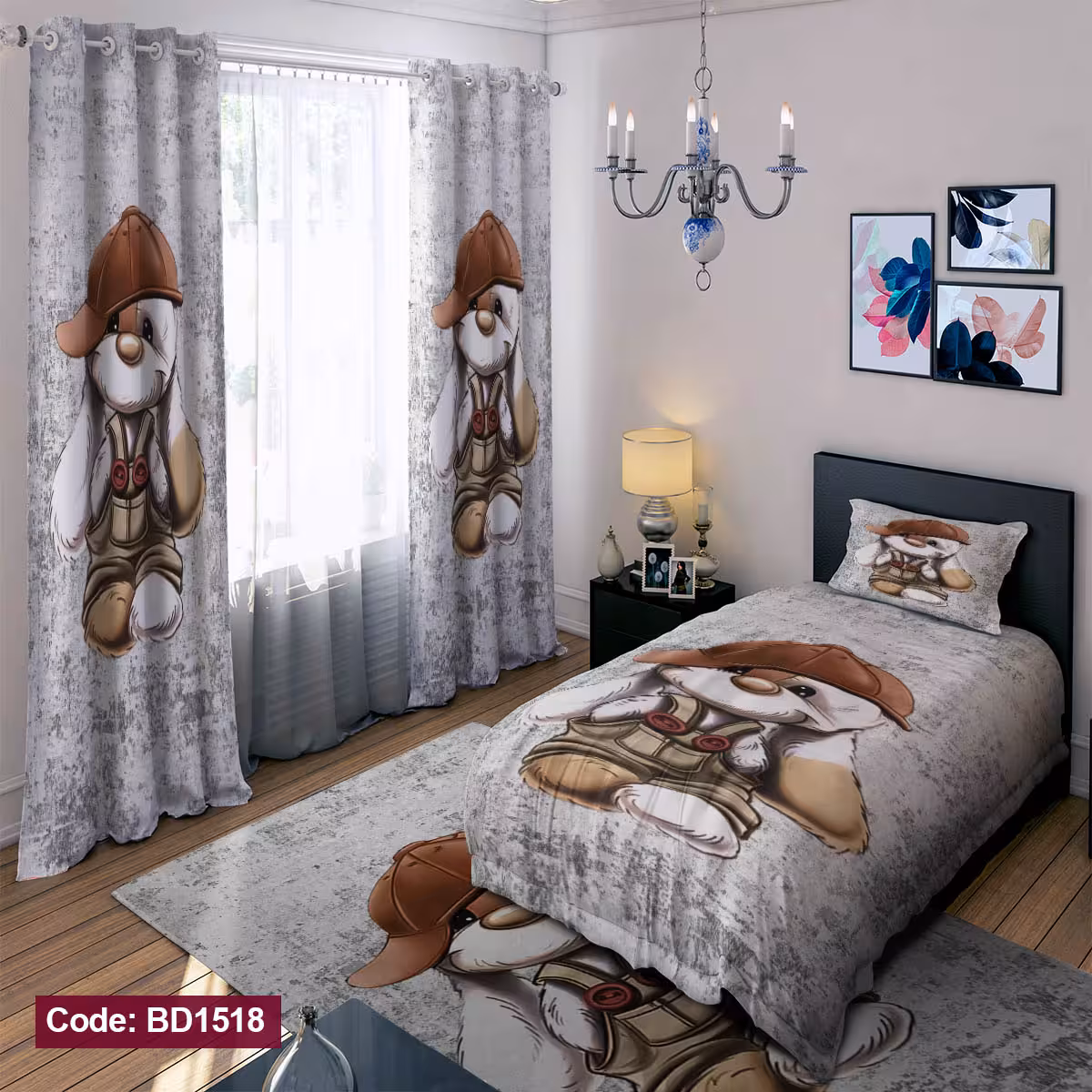 پرده پانچی مخمل چاپی دخترانه کد 1518