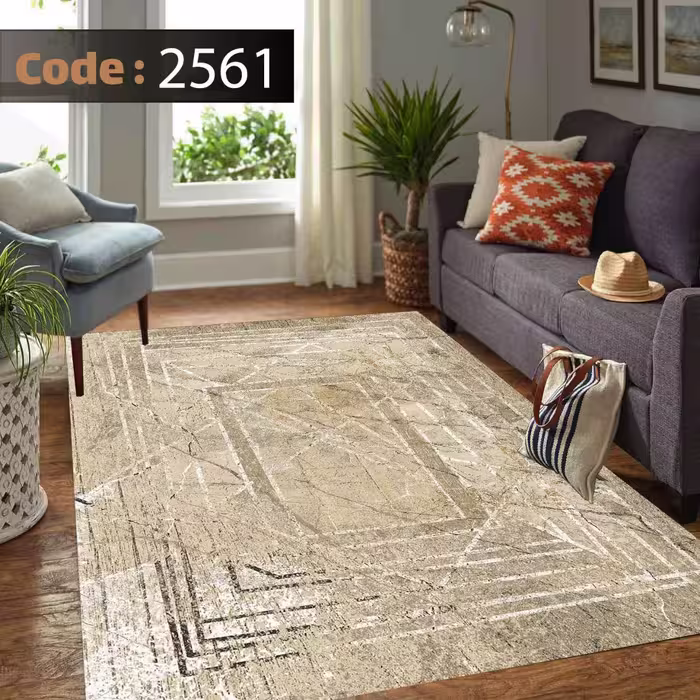 کاورفرش روفرشی دورکشدار گوشه لیفه ای کرم  قهوه ای کد 2561