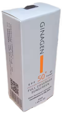 کرم ضدآفتاب رنگی 01 اس پی اف 50 پلاس پوست چرب و مختلط ژیناژن 50 میلی لیتر،   GINAGEN  50 OILY SKIN