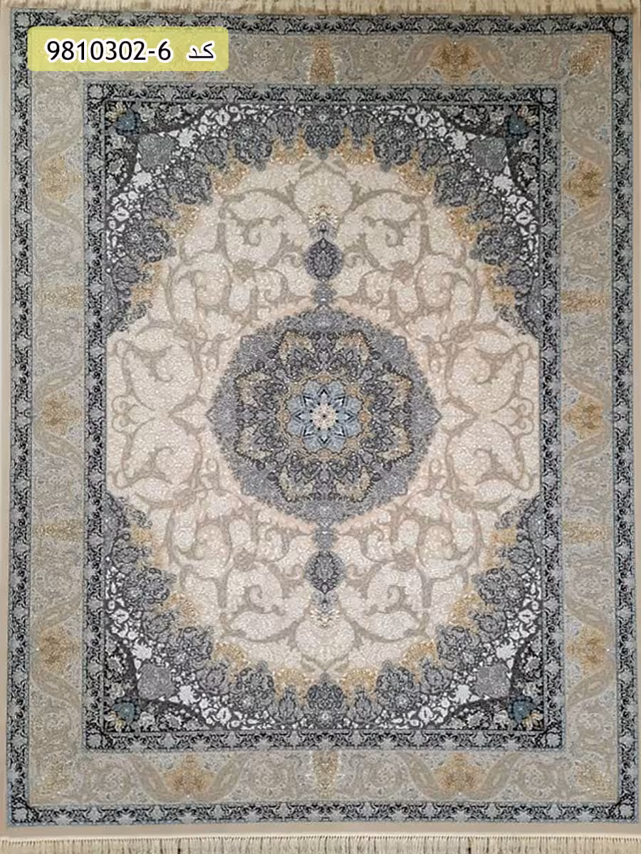 فرش طلاکوب 1000 شانه طرح اصفهان اسلیمی زمینه بژ کاشان – گل برجسته