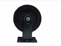 چرخ پایه آهنی لاستیکی (آمریکایی)  (حمل بارهای سنگین در کارخانجات و انبارها-استفاده در ماشین‌آلات صنعتی و تجهیزات سنگین-استفاده در گاری‌های باربری و تجهیزات جابه‌جایی بار-سطوح سخت و صاف مانند بتن و آسفالت)