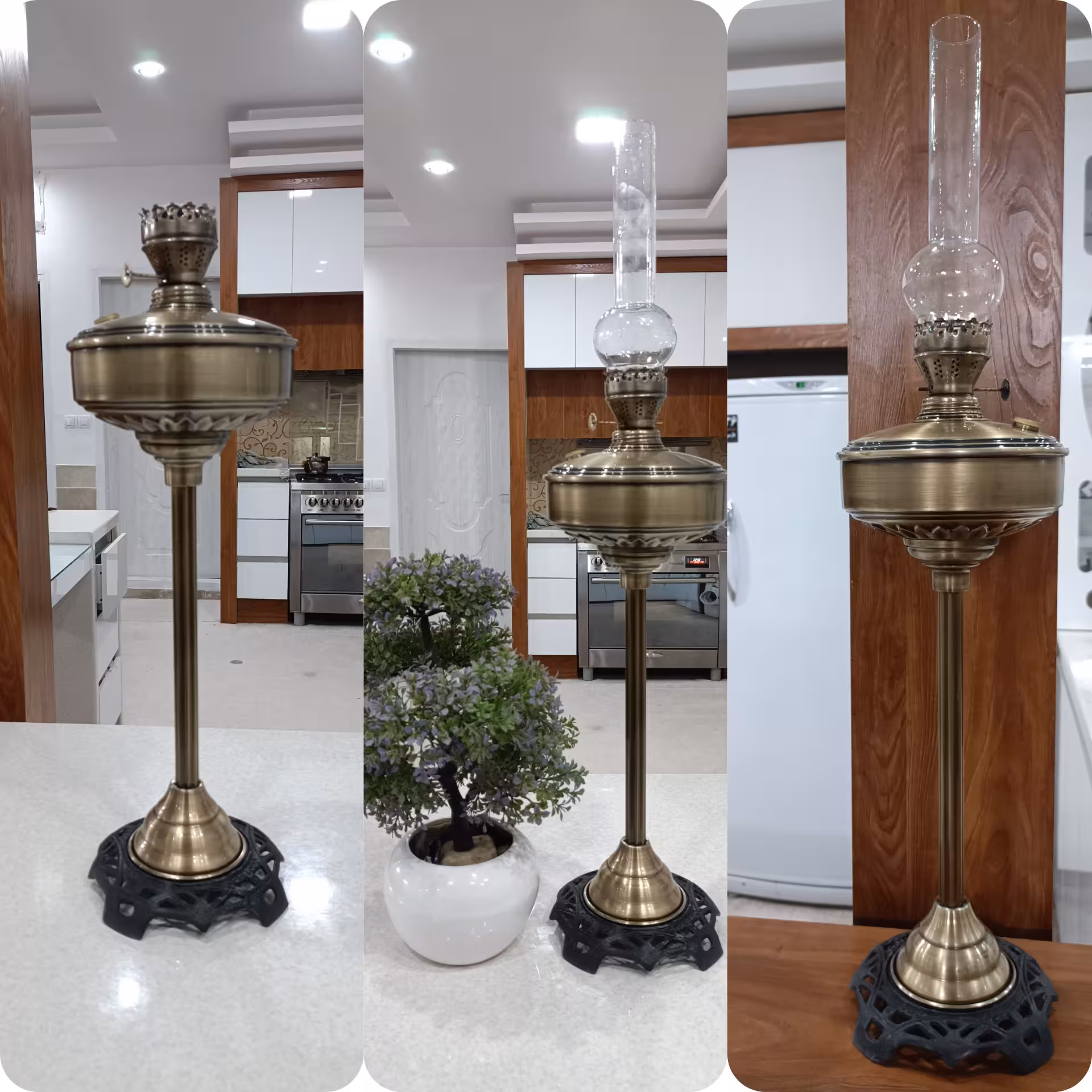 چراغ گرد سوز طرح آنتیک پایه بلند فیتیله تختارتفاع 55 سانتیمتر