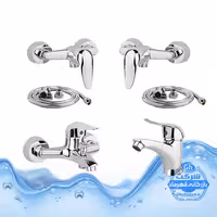 ست 6 عددی شیرآلات مدل قهرمان | 2 عدد شیر توالت   2 عدد شلنگ توالت   شیر حمام   شیر روشویی | کروم براق
