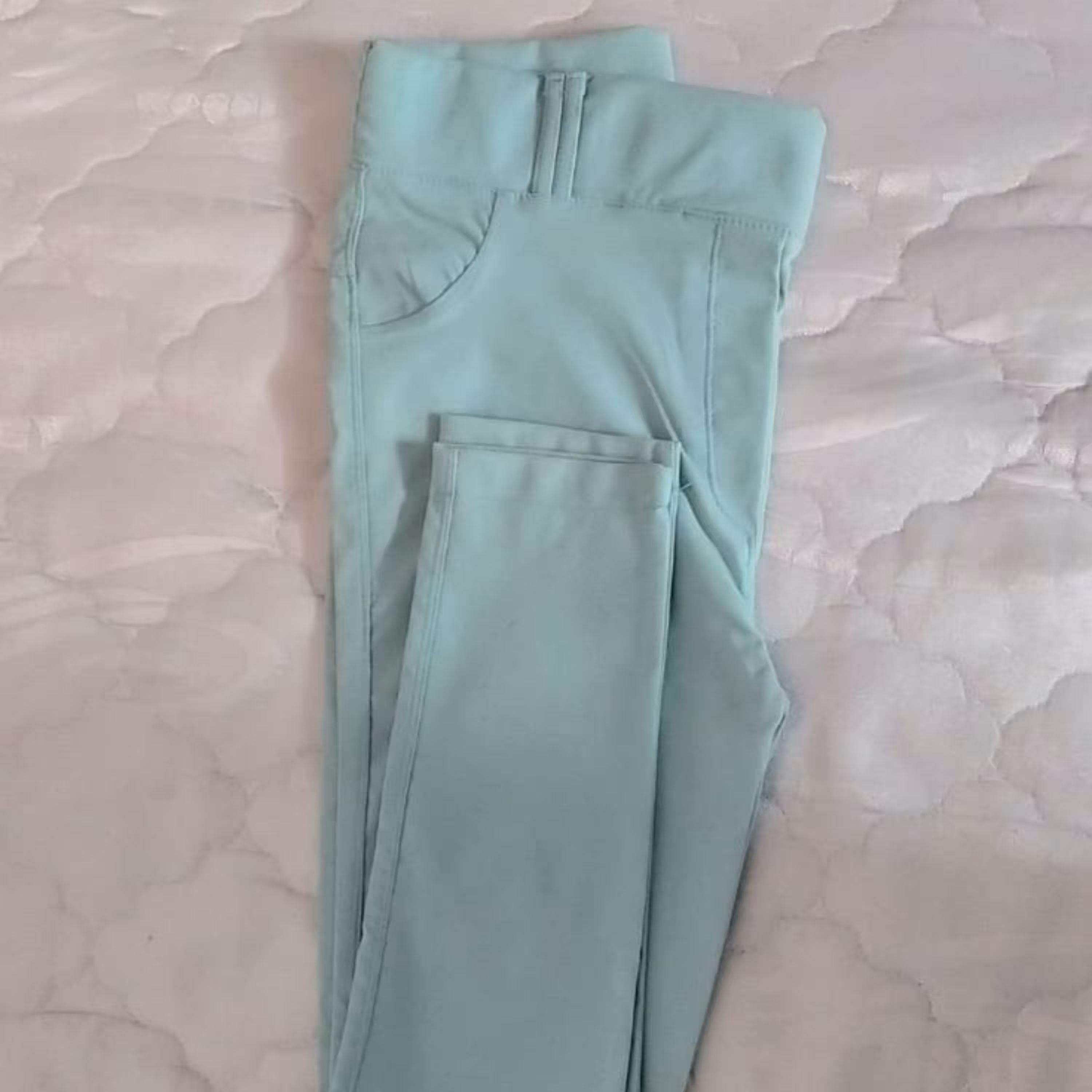 شلوار کتان کش جذب رنگ سبزابی قد 100 کمرکش