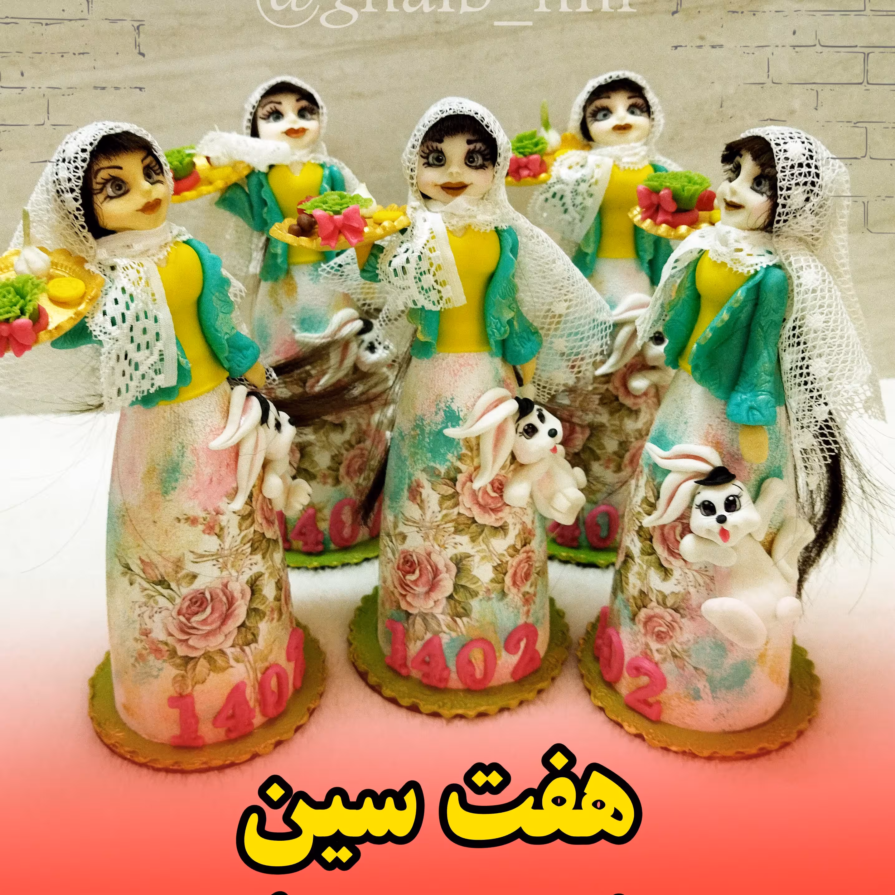 مجسمه دختر سنتی همراه با هفت سین و خرگوش