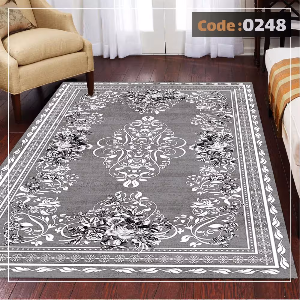 کاورفرش روفرشی دورکشدار گوشه لیفه ای طوسی کرم کد 0248