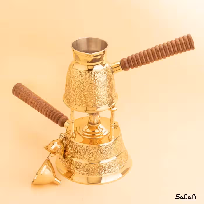 قهوه جوش برنجی طلایی وارمر دار