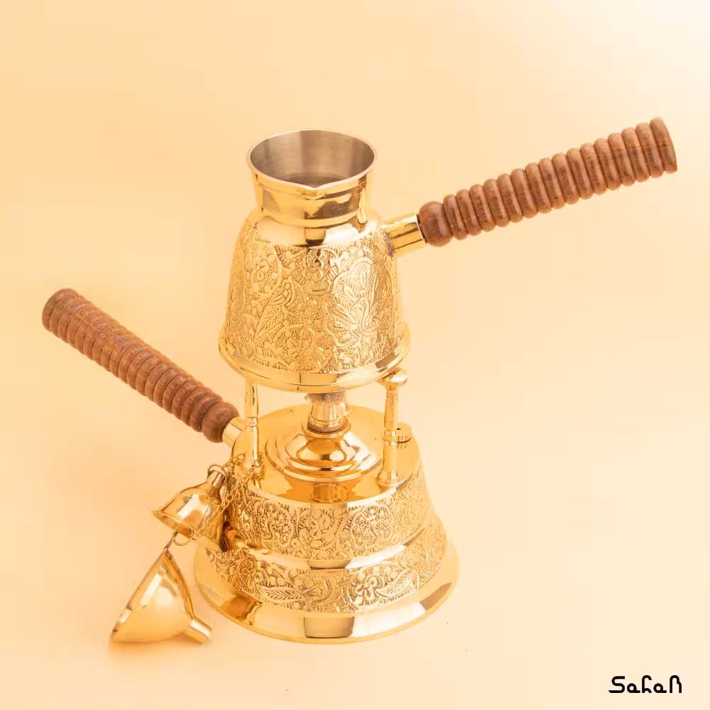 قهوه جوش برنجی طلایی وارمر دار