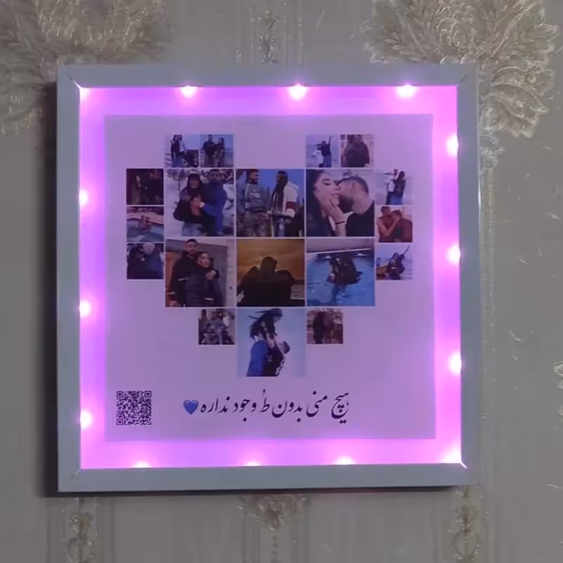 قاب موزیکال طرح کلاژ قلب سایز 16.21 با چراغ