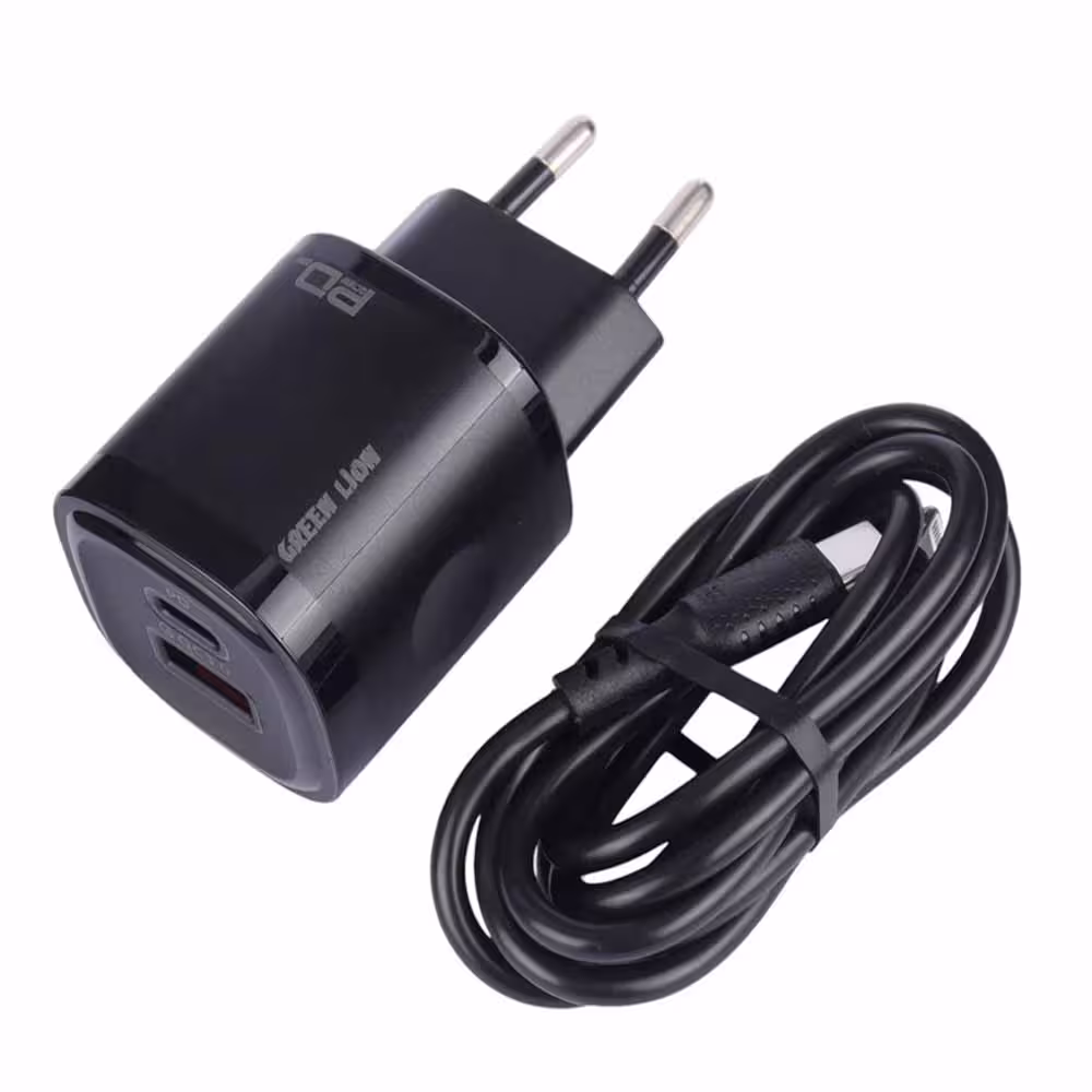 شارژر دیواری فست شارژ Green Lion GL-WC09 PD QC3.0 20W کابل آیفونی