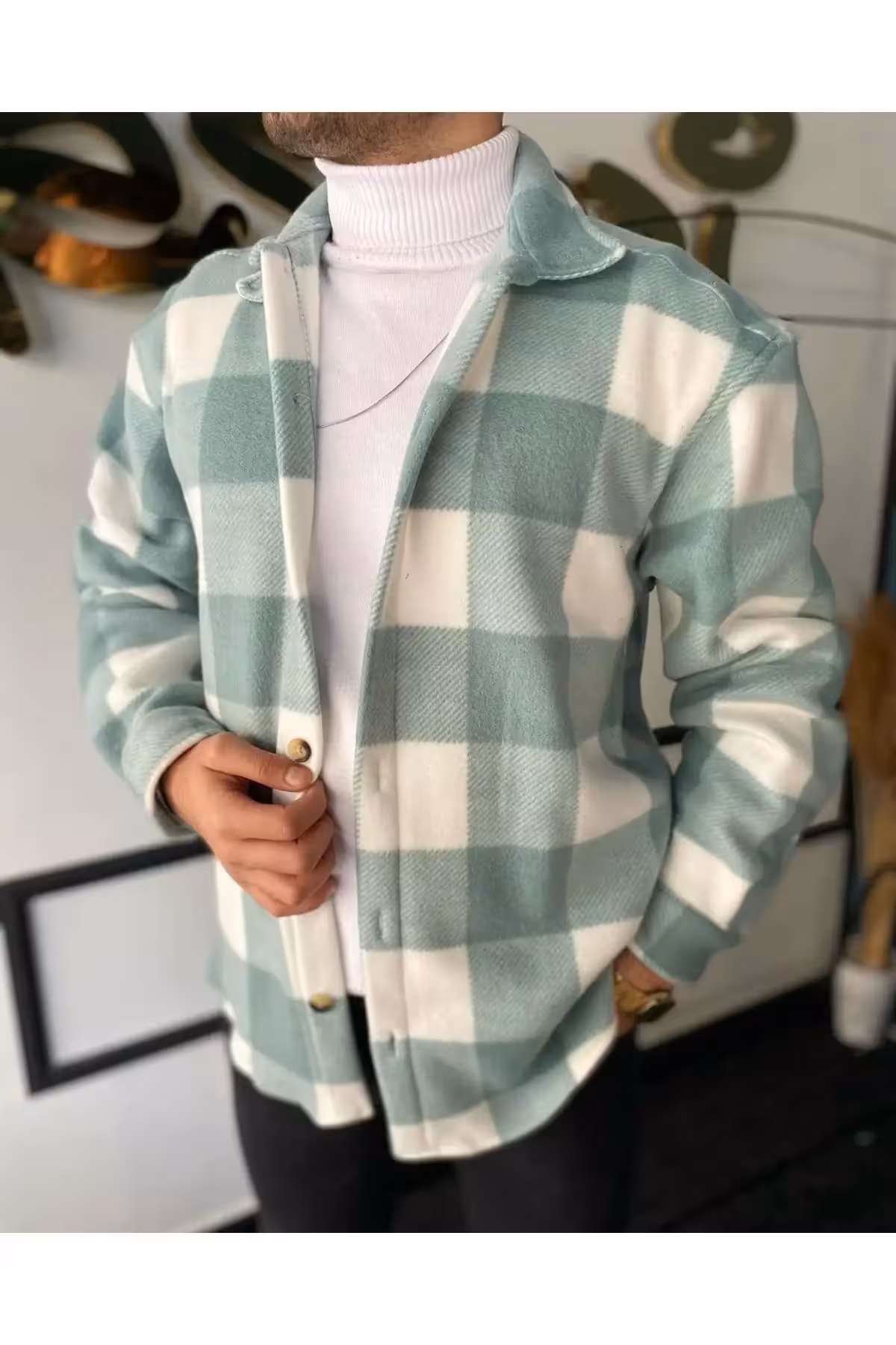 پیراهن پشمی نعناعی Unisex Oversize ضخیم زمستانی اصل - 2730
