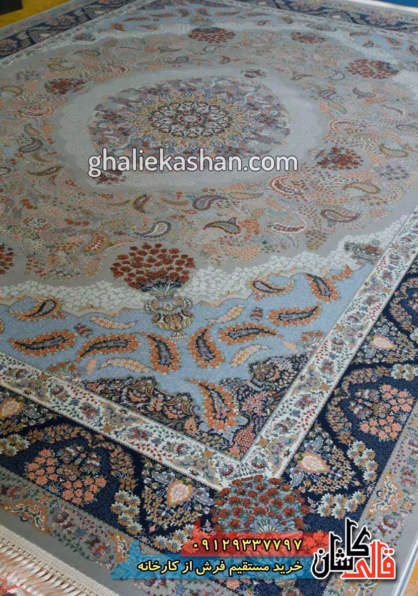 فرش 1500 شانه طرح کرمان زمینه فیلی کاشان