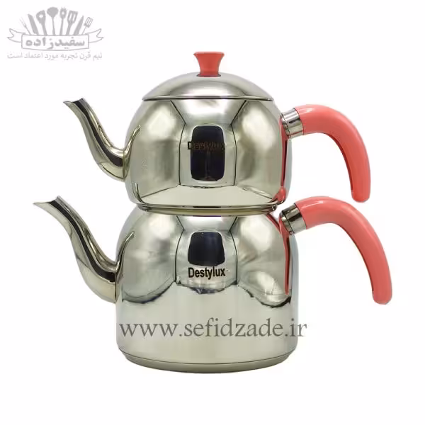 کتری و قوری لوله دار دستی لوکس 802 دسته صورتی 2.5 لیتری