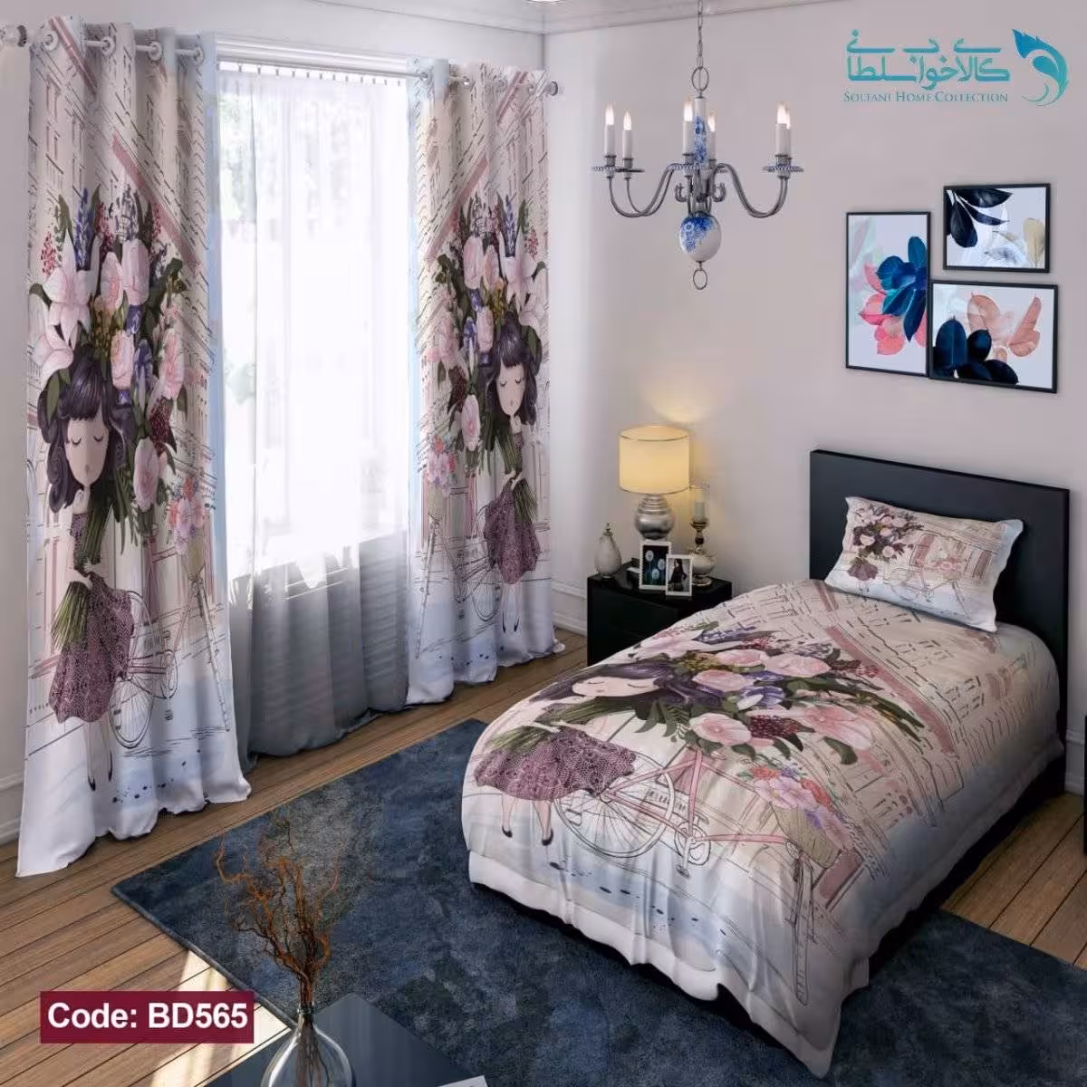 روتختی طرح گل صورتی یکنفره کد BD565