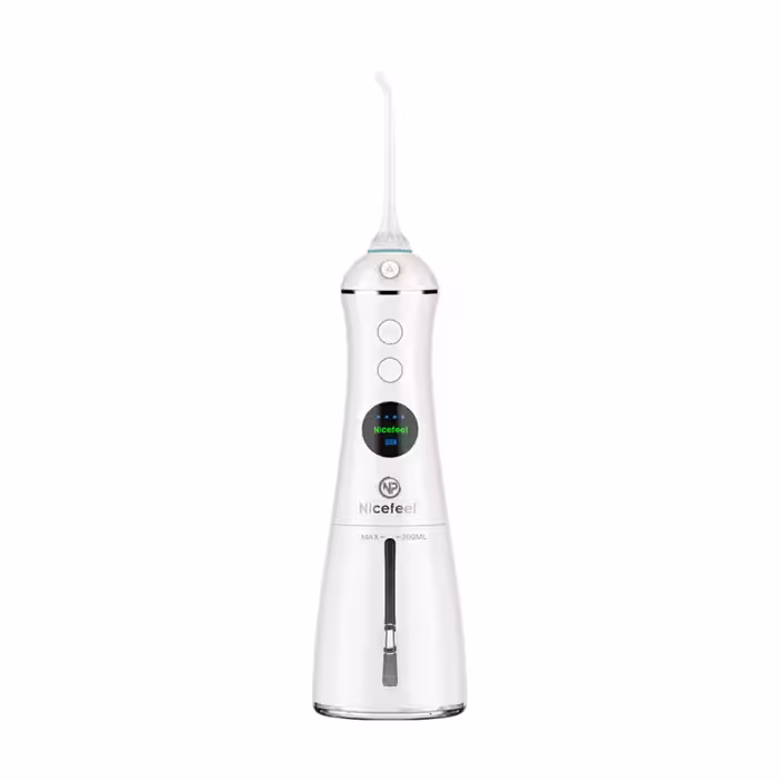 دستگاه شستشوی دهان NPO Nicefeel FC1596 | قابل حمل و شارژی | مجهز به ماساژ لثه | مناسب برای مراقبت از ارتودنسی و پروتز | طراحی ارگونومیک | رنگ سفید | فشار آب قابل تنظیم | انتخابی حرفه‌ای برای بهداشت دهان و دندان