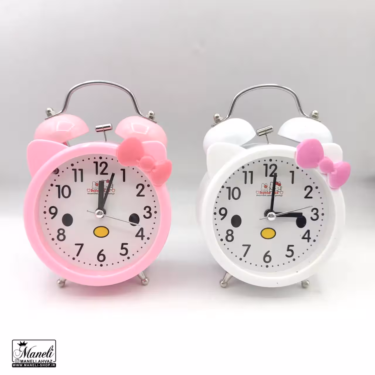 ساعت رومیزی کیتی زنگ دار چکشی | صورتی و سفید 140307103