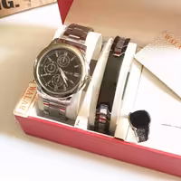 ست ساعت و دستبند انگشتر مردانه سیلور 380450540