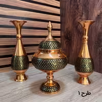ست جفت گلدان مس و خاتم 30 سانتی و شکلات خوری مس و خاتم 30 سانتی متر