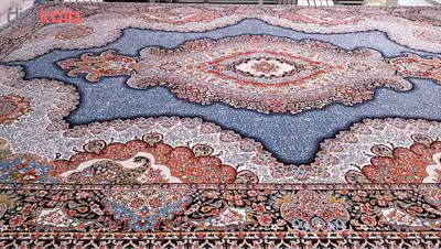 فرش ماشینی زمرد مشهد مدل یاس زمینه آبی