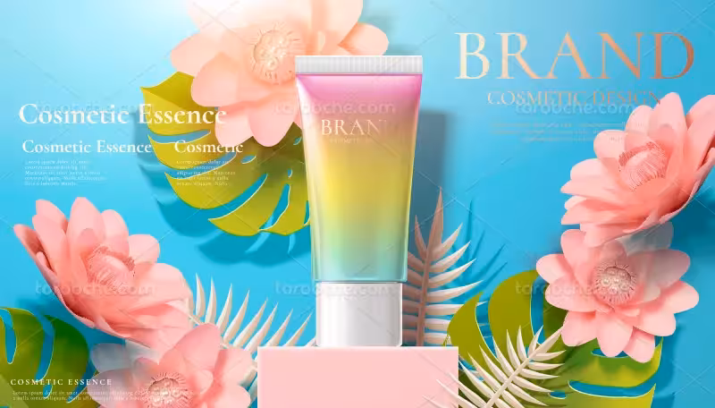 وکتور کرم آرایشی با گل و برگ | گرافیک با طعم تربچه