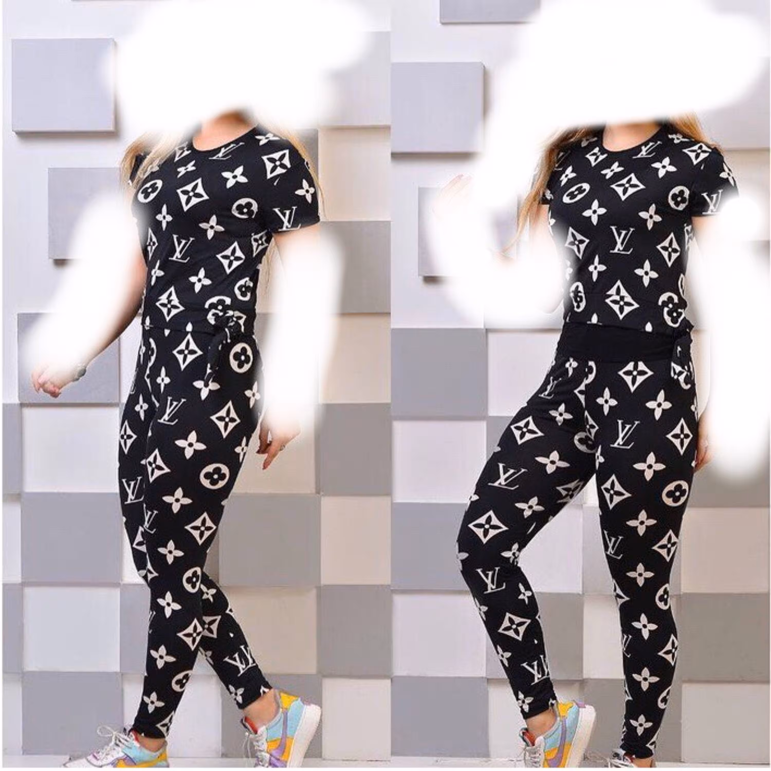 تیشرت شلوار گره ای در دو طرح نایک و لوییس ویتون و در دو رنگ سفید و مشکی فری سایز