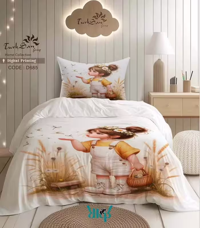 روتختی یک نفره سفید با طرح دخترانه، کد کالا d685